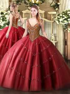 Popular Sleeveless Lace Up Floor Length Beading and Appliques Sweet 16 Dress