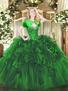Decent Floor Length Ball Gowns Sleeveless Green Quinceanera Gown Lace Up