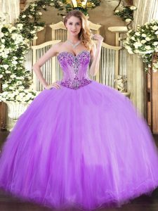 Sexy Lavender Sleeveless Beading Floor Length Quinceanera Dress