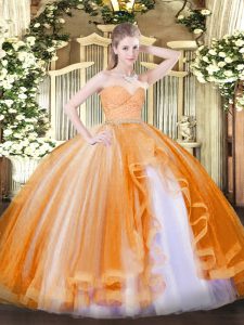 Excellent Sleeveless Beading and Lace and Ruffles Zipper 15 Quinceanera Dress