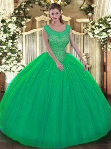 Dynamic Green Scoop Neckline Beading Sweet 16 Dress Sleeveless Backless