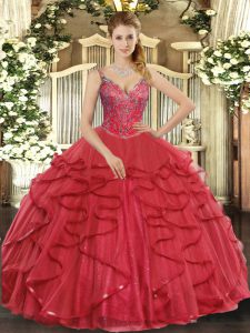 Custom Made Floor Length Ball Gowns Sleeveless Wine Red 15 Quinceanera Dress Lace Up