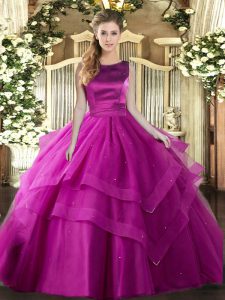 Ruffles and Ruffled Layers Quinceanera Dresses Fuchsia Lace Up Sleeveless Floor Length