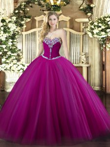 Fabulous Floor Length Ball Gowns Sleeveless Fuchsia Quinceanera Gowns Lace Up