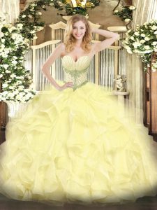 Yellow Sweetheart Neckline Beading and Ruffles Quinceanera Dress Sleeveless Lace Up