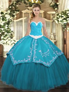 Vintage Teal Lace Up Sweet 16 Dress Appliques and Embroidery Sleeveless Floor Length