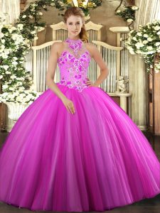 Floor Length Ball Gowns Sleeveless Fuchsia Quinceanera Dress Lace Up