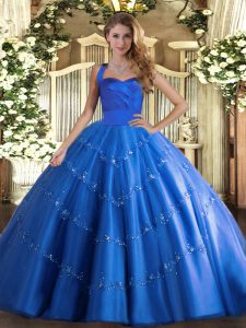 Designer Ball Gowns Quinceanera Dresses Blue Halter Top Tulle Sleeveless Floor Length Lace Up