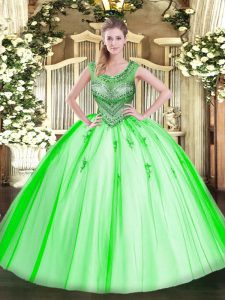 Ideal Tulle Sleeveless Floor Length Sweet 16 Dress and Beading