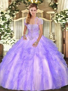 Traditional Lavender Sleeveless Tulle Lace Up Sweet 16 Dress for Military Ball and Sweet 16 and Quinceanera