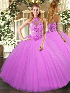 Dramatic Floor Length Ball Gowns Sleeveless Lilac Sweet 16 Dress Lace Up