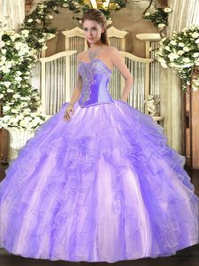 Best Selling Floor Length Ball Gowns Sleeveless Lavender Sweet 16 Dress Lace Up
