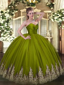 Hot Sale Olive Green Sleeveless Appliques Floor Length Quinceanera Dresses