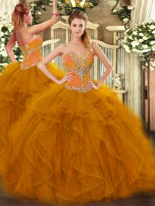 Modest Sleeveless Beading and Ruffles Lace Up 15 Quinceanera Dress