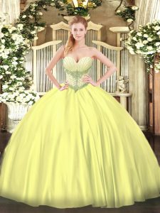Sweetheart Sleeveless Satin Ball Gown Prom Dress Beading Lace Up
