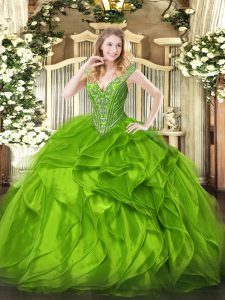 Clearance Ball Gowns Quinceanera Dress V-neck Organza Sleeveless Floor Length Lace Up