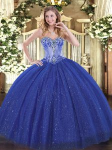 Fashionable Ball Gowns Sleeveless Royal Blue Quince Ball Gowns Lace Up