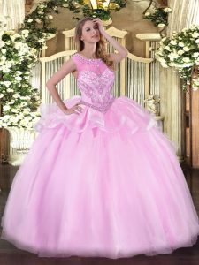 Comfortable Floor Length Ball Gowns Sleeveless Pink Sweet 16 Dress Zipper