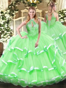 High Class Ball Gowns Beading and Ruffles Sweet 16 Quinceanera Dress Lace Up Organza Sleeveless Floor Length