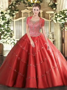 Spectacular Floor Length Coral Red Quinceanera Dress Scoop Sleeveless Clasp Handle