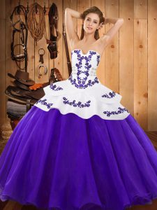 Charming Floor Length Lace Up Quince Ball Gowns Purple for Military Ball and Sweet 16 and Quinceanera with Embroidery