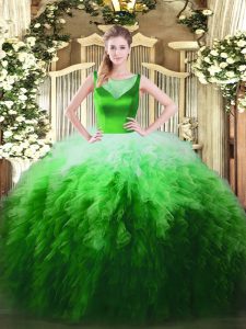 Suitable Multi-color Ball Gowns Beading and Ruffles Vestidos de Quinceanera Zipper Tulle Sleeveless Floor Length