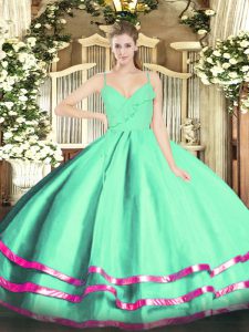 Sweet Floor Length Ball Gowns Sleeveless Apple Green 15 Quinceanera Dress Zipper