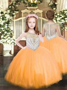 Floor Length Ball Gowns Sleeveless Orange Little Girl Pageant Dress Zipper