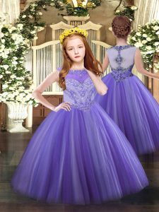 Sleeveless Zipper Floor Length Beading Little Girl Pageant Gowns