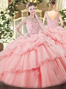 Floor Length Ball Gowns Sleeveless Baby Pink Sweet 16 Dress Zipper