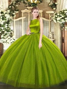 Floor Length Ball Gowns Sleeveless Olive Green Ball Gown Prom Dress Clasp Handle