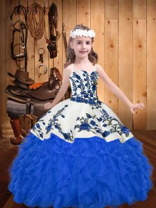 Straps Sleeveless Lace Up Little Girls Pageant Dress Blue Organza