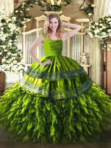 Fantastic Floor Length Olive Green Ball Gown Prom Dress Straps Sleeveless Zipper