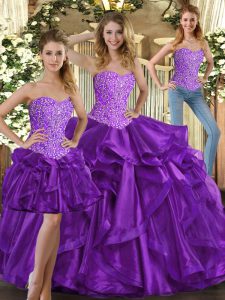 Admirable Blue Sleeveless Embroidery and Ruffles Floor Length Quinceanera Gown