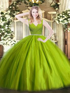 Graceful Olive Green Sleeveless Beading Floor Length Quinceanera Dresses