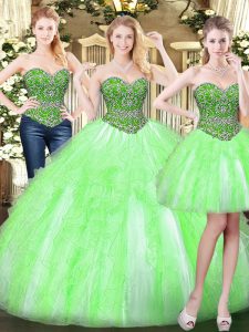 High Class Tulle Sweetheart Sleeveless Lace Up Beading and Ruffles Sweet 16 Quinceanera Dress in