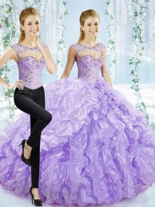 Most Popular Beading and Pick Ups 15 Quinceanera Dress Lavender Lace Up Sleeveless Brush Train