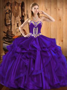 Great Floor Length Purple Ball Gown Prom Dress Sweetheart Sleeveless Lace Up