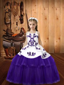 Floor Length Purple Little Girls Pageant Dress Wholesale Straps Sleeveless Lace Up