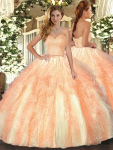 Orange Ball Gowns Ruffles Sweet 16 Quinceanera Dress Lace Up Organza Sleeveless Floor Length