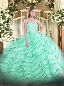 Fantastic Apple Green Sweetheart Neckline Beading and Ruffled Layers Sweet 16 Dress Sleeveless Lace Up