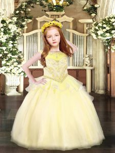 Light Yellow Pageant Dress for Teens Party and Quinceanera with Beading Scoop Sleeveless Zipper