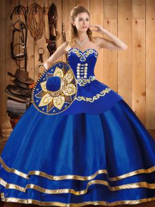 Perfect Satin and Tulle Sleeveless Floor Length 15th Birthday Dress and Embroidery