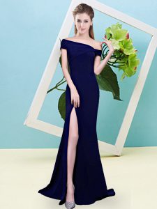 Romantic Floor Length Royal Blue Dama Dress Off The Shoulder Sleeveless Zipper