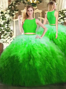 Cute Floor Length Zipper Quinceanera Gown Multi-color for Military Ball and Sweet 16 and Quinceanera with Lace and Ruffles