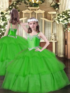 Floor Length Green Pageant Dress Womens Straps Sleeveless Lace Up