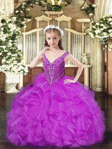 Sleeveless Beading and Ruffles Lace Up Custom Made Pageant Dress