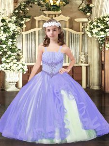 Floor Length Lavender Pageant Dress for Teens Straps Sleeveless Lace Up