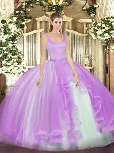 Lavender Tulle Zipper Straps Sleeveless Floor Length Quinceanera Dress Beading