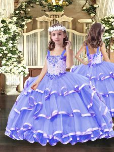 Ball Gowns Girls Pageant Dresses Lavender Straps Organza Sleeveless Floor Length Lace Up